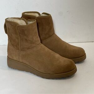 UGG Kristin Chestnut Suede Shearling Ankle Wedge Boots Sz 8.5